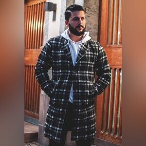 Fashion Nova Men Black and Gray Plaid Jacket